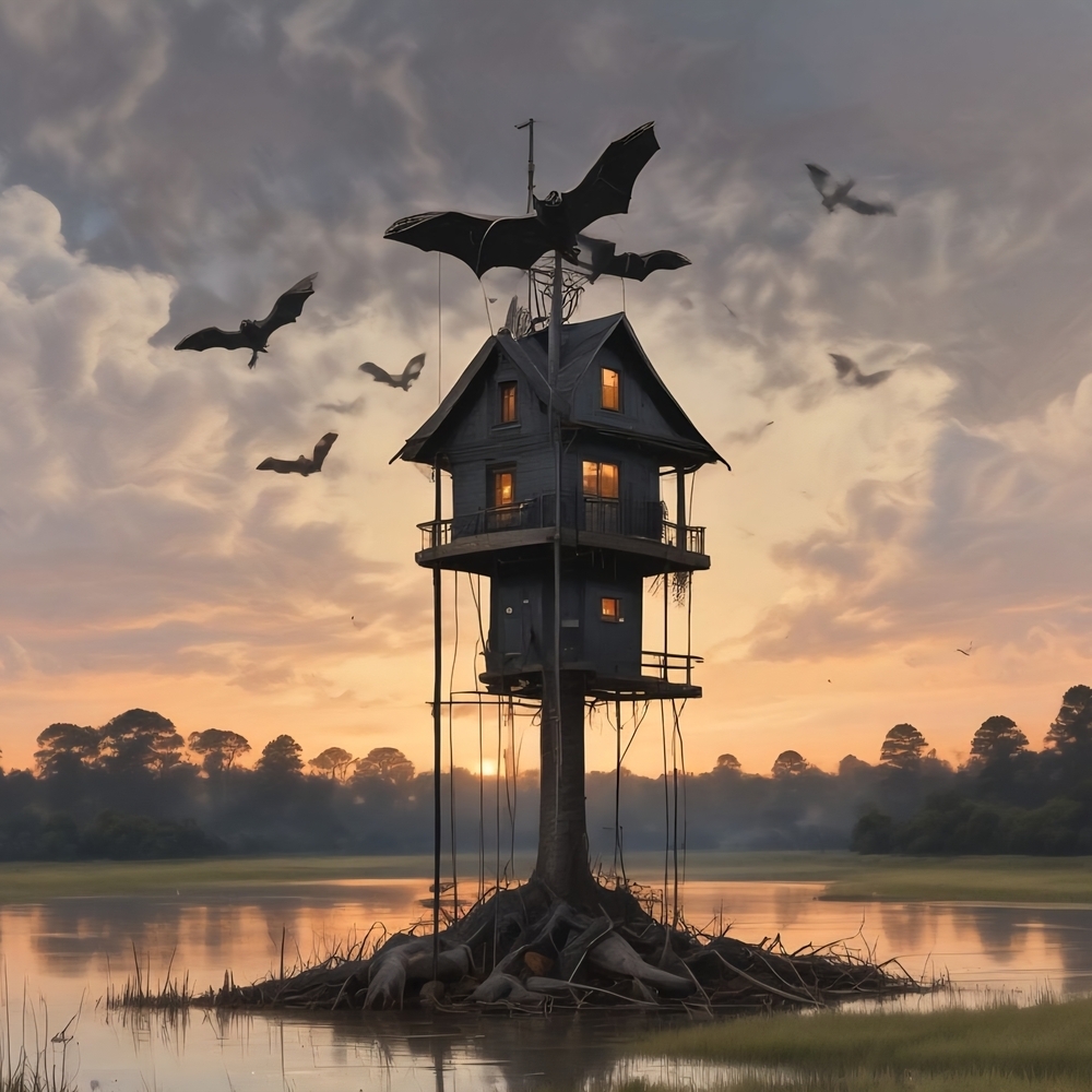 Enchanted Black Treehouse Art Print